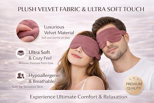 Image of Velvet Eye Sleep Mask for Men & Women Soft Light Blocking Sleeping Eye Mask with Adjustable Strap Travel Relaxation Eye Cover for Home Flight Deep Rest (Dusty Pink PC 2)