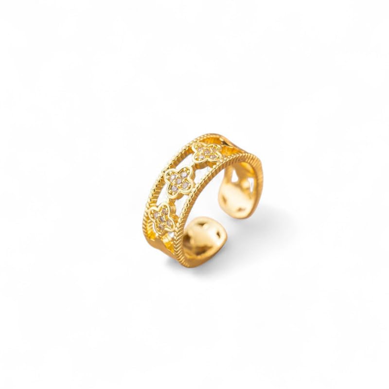designs & you Gold Plated Anti Tarnish Stainless Steel Clover Themed Adjustable Finger Ring (DY-RNG-72171)-picture-31
