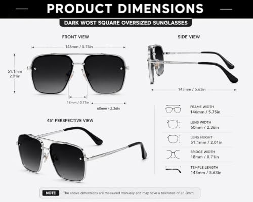 Image of Square Oversized Sunglasses for Men & Women | UV400 Protected Fashion Retro Metal Frame Sunglasses | Vintage Gradient Lens Stylish Eyewear for Driving, Travel & Outdoor
