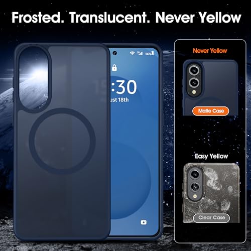 Image of Oterkin Magnetic for Samsung Galaxy S25 Edge Case Matte, S25 Edge Phone Case Compatible with MagSafe Frosted Translucent Shockproof Anti-Scratch Slim Fit Case Military Grade Protection (Dark Blue)
