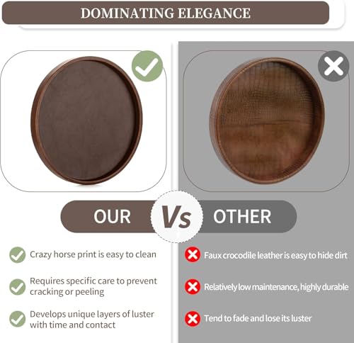 Image of WOOYNEX Round Decorative Tray Serving Trays for Food and Drinks Rustic Wooden Coffee Table Trays Home Decor Farmhouse Centerpiece One Set of Ottoman Kitchen countertops (Brown)