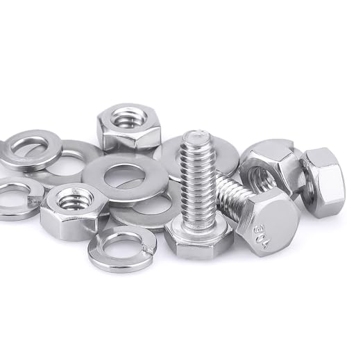 Image of (10 Sets) 5 /16-18 x 3 /4 inch Hex Bolt and Nut Kit, 304 Stainless Steel (18-8), Fully Threaded, Flat & Lock Washers Included