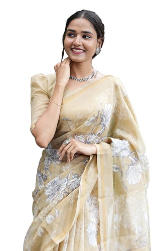 Image of MIRCHI FASHION Saree for Woman Printed Cotton Blend | Elegant Traditional Sari for Social Events and Farewell with Blouse Piece