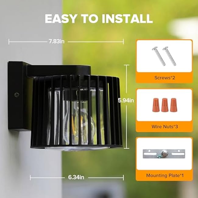 LUTEC Outdoor Wall Lantern Wall Sconce Light Fixtures Black Wall Mount Lighting Clear Glass Shade E26 Socket