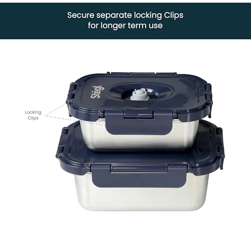 Image of Stegl Vacuum Container Set of 6 - Airtight Food Containers Made with Steel and Glass | Keeps Food Fresh 5x Longer | Microwave & Dishwasher Safe | German Engineered | Multicolor