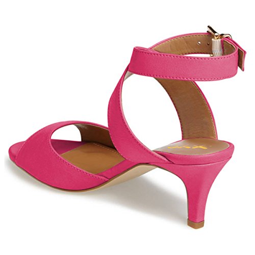 XYD Women Low Kitten Heel Slingback Sandals Open Toe Buckled Cross Ankle Strap Dress Shoes2