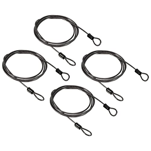 PATIKIL Security Steel Cable 2.5mm x 1.5m/4.92ft Coated Luggage Lock Wire Rope with Double Loop Black 4 Pack