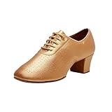 Women Latin Dance Shoes Closed Toe Rubber Sole Non-Slip Fashion Lace-up Outdoor Dance Shoes Tango Waltz Salsa Modern Dance Professional Performance Dance Shoes (Color : Brass, Size : 9.5)