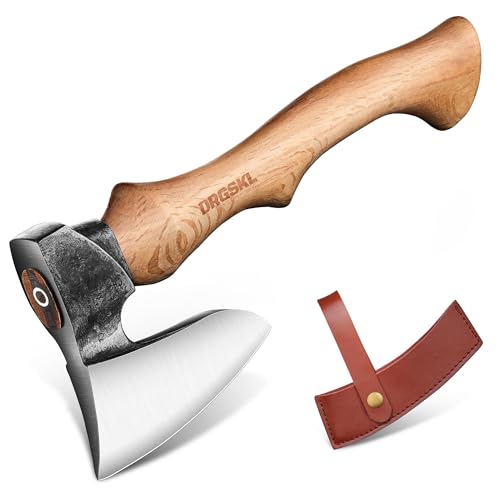 DRGSKL Beil Axt Outdoor mit Scheide, 36.5cm Camping Axt aus Kohlenstoffstahl, Spaltaxt mit ergonomischem Eschenholzgriff, axt Holz spalten für Camping, Outdoor-Einsatz, Garten