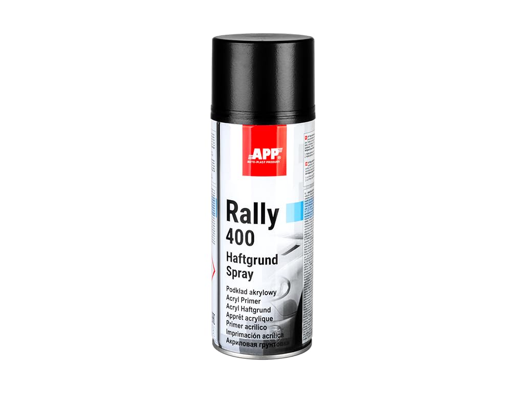 APP Rally 400 Acryl Primer Spray - Apprêt universel noir | Bombe peinture d'appret avec une excellente adhérence | Appret pour carrosserie, metal, plastique, bois | 400 ml | Noir