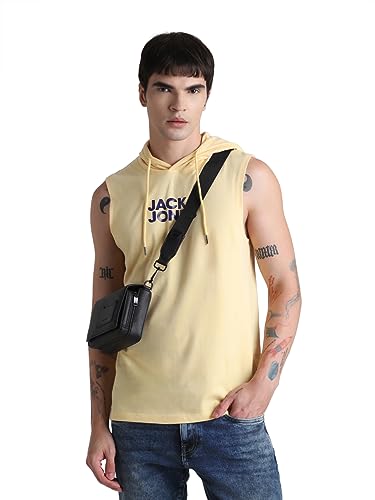 Image of JACK & JONES Men's Cotton Typography Regular Fit Hooded T-Shirt