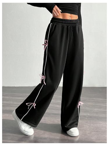Girl's 3D Bowknot Sweatpants Elastic High Waisted Straight Leg Casual Pants Athletic Trousers with Pockets4