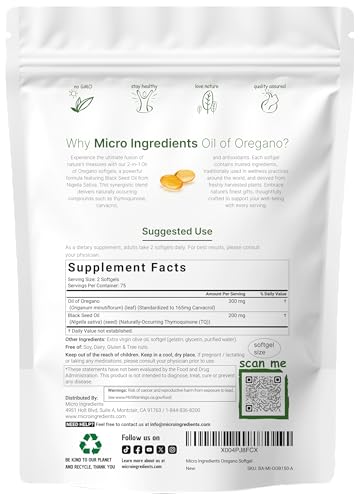 image for Micro Ingredients Oil of Oregano Softgels, 150 Count | 2 in 1 Formulat