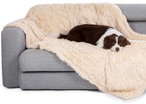 gogobunny Waterproof Dog Blanket for Large Dogs, Cats, Puppy, Reversible Faux Fur Pet Throw Blanket, Washable, Calming Furniture Protection for Sofa Bed (60x80 Inch (Pack of 1), Beige)