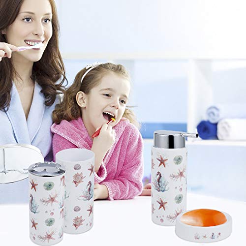 IMucci Colorful Ocean 6pcs Bathroom Accessories Set - with Trash Can Toothbrush Holder Soap Dispenser Soap and Lotion Set Tumbler Cup - Image 2