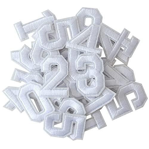 GYGYL 30 Pieces Iron on Numbers Patches White Number Patches Numbers 0-9 Applique for Clothes Dress Hat Socks Jeans DIY Accessories