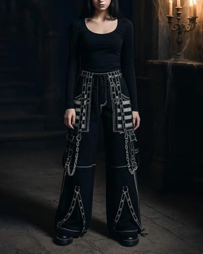 Women Emo Goth Baggy Pants Hip Hop Jeans Y2K Punk Scene High Waisted Wide Leg Pants Streetwear2