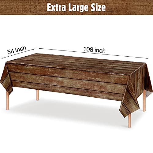 Image of Irenare 1 Pcs Brown Wood Grain Tablecloths Rustic Plastic Table Covers for Rectangle Table, Vintage Farmhouse Tablecloth Decorations for Western Barn Birthday Wedding (54 x 108 Inches)