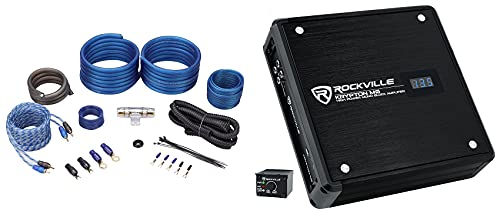 Rockville Krypton-M0 1400w Peak/350w RMS Mono 1 Ohm Car Amplifier Bundle with Rockville RWK41 4 Gauge Complete Car Amp Wiring Installation Wire Kit with RCA's