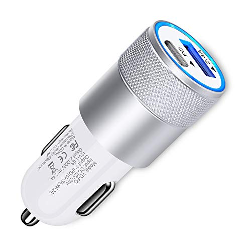 AILKIN 30W PD USB C Car Charger, USB Type C Fast Power Charging Block Dual Port USB A & USB C Plug Cargador Carro Lighter Adapter for iPad, iPhone, Samsung Galaxy,Moto, Google Pixel, LG, Silver