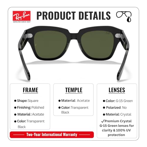 Image of Ray-Ban RB2186 STATE STREET Square Sunglasses with Official Eyewear Kit