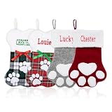 Personalized Christmas Stockings Dogs Cats Custom Name 18 Inches Custom Embroidered Name Pet Paw Large Bone Shape Xmas Stockings for Kids,Fireplace Hanging Holiday Party,Family Xmas Decoration（1pcs）