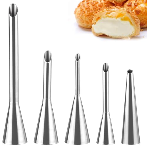 5 boquillas de manga pastelera, boquilla de relleno para hornear, boquillas para pastel, boquillas de acero inoxidable, jeringa para rosquillas, jeringa para mermelada, jeringa para hornear para