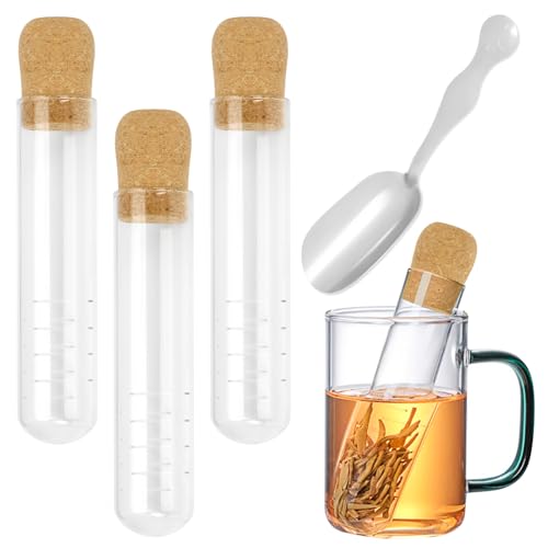 4 PCS Glass Tea Infusers for Loose Tea & Tea Flower Glass Strainer and Teaspoon Set Reusable Clear Diffuser with Cork Glass Tube Tea Steeper