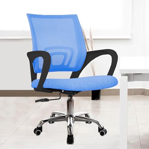 Image of Casa Copenhagen, Ergonomic Desk Chair Mesh Computer Chair with Lumbar Support Armrest Executive Rolling Swivel Adjustable Mid Back Chair - Powder Blue & Black Handle