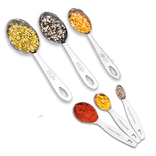 AXIOM Stainless Steel Measuring Set. 6 Pieces Premium Measuring Cup and Spoons Set of 3 Measuring Scoops and 3 Spoons for Cooking & Baking Dry/Liquid. Silver