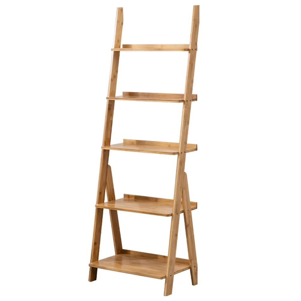 Librerie Scaffale a Scala a 5 Livelli, scaffale for Libri Aperto in bambù, for Esposizione Indipendente Supporto for Piante, for Piccoli spazi, Camera da Letto, Soggiorno, Ufficio in casa