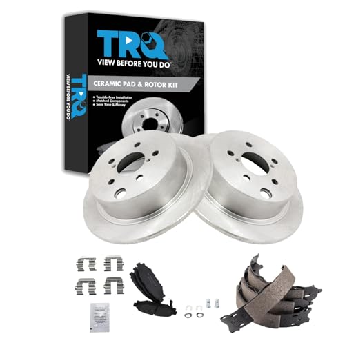 Image of TRQ Rear Brake Pad and Rotor Set Ceramic Parking Brake Shoe Compatible with 2017-2018 Subaru Crosstrek 2014-2018 Forester 2012-2018 Impreza 2013-2015 XV Crosstrek