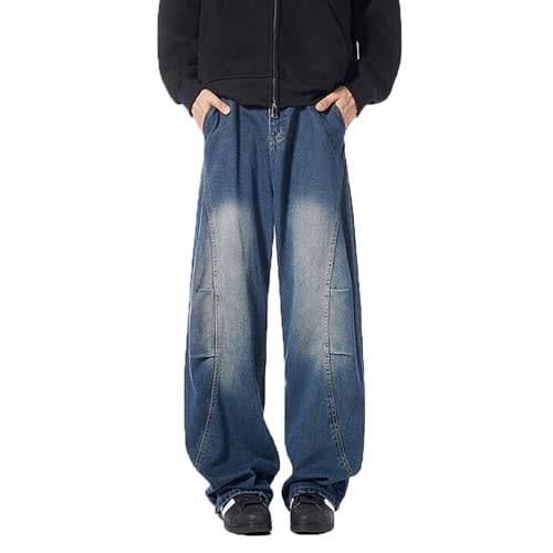 Men's Baggy Jeans Y2k Wide Leg Hip Hop Denim Pants Irregular Sutures Loose Fit Trousers Streetwear