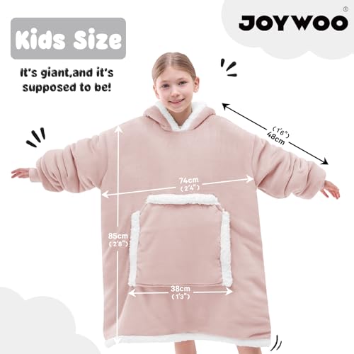 JOYWOO Pink Kids Wearable Blanket Hoodie,Oversized Cat lovers Hoodie Blanket for kids & Teens,Birthday Gifts for Girl Boys,Warm Cozy Fuzzy Sherpa Fleece Blanket with Giant Pocket Gifts,Dusty Pink