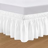 SGI bedding 10 inch Drop Wraparound Bed Skirt King Size - No Lifting Required, Adjustable Easy Fit Elastic Strap, Classic Gathered Styling Dust Ruffle, Fade Resistant - White