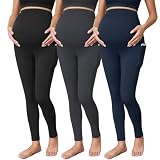 Buttergene 3er-Pack Damen-Umstandsleggings mit Taschen über dem Bauch, Umstands-Yogahose...