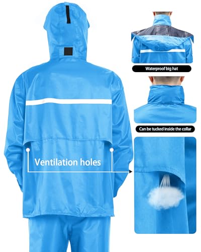 Image of iCreek Rain Suit Waterproof Jacket and Pants Hi Vis Raincoat for Men and Women Reflective Outdoor for All-Sport Work