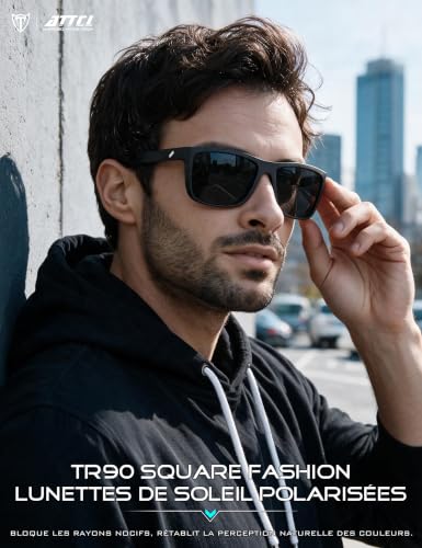 ATTCL Lunettes de Soleil Homme Polarisées: Protecion UV400 léger Monture en TR90 Verres Miroir Conduite Randonnée Voyages 2533 Noir – vue 3