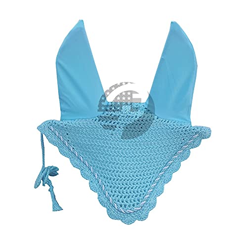 Horse Ear Bonnet Fly Veil Crochet Equestrian with Piping 30 Color Full/COB/Pony (Large/Full, Light Blue) by RIDING GEARS - Used condition - US$9.81