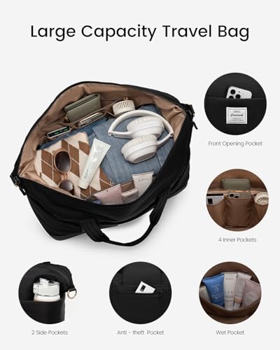 LOVEVOOK Travel Duffle Bag for Women, 3Pcs Puffer Large Weekender Overnight Bag with Shoe Compartment, Water Resistant Gym Duffel Bag, Carry on Bag for Hospital Delivery with Toiletry Organizer2