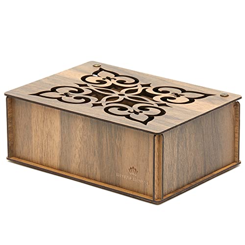 Royalhouse Premium Wood (Hard Mdf) Tea Storage Box Organizer (Walnut), Eco-Friendly Multi-Functional Decorative Box, 9 Compartments For Assorted Variety Of Tea Bags And Small Items #TOP3