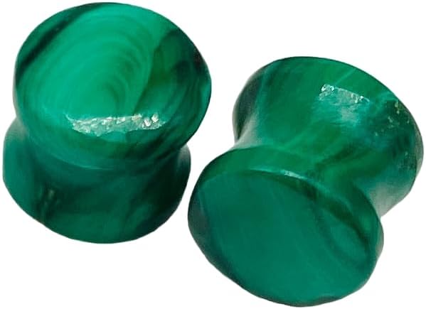 Green Malachite Stone Double Flared Ear Plugs | Handmade Stone Gauges | Body Piercing Jewelry for Stretched Ears | Pair