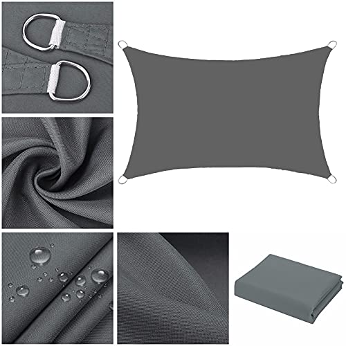 Voile d'ombrage 4X7M imperméable gris foncé rectangulaire avec cordes