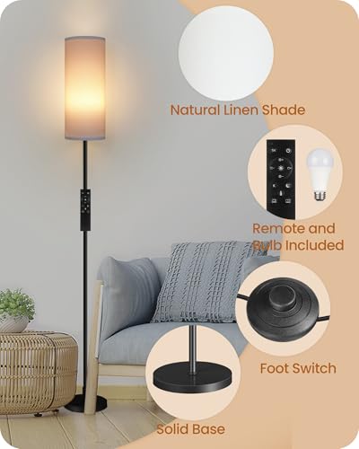 Image of Set of 2 Dimmable Floor Lamps for Living Room with 2 Remotes and Foot Switch, 64.4 inchModern Standing Tall Lamp, Corner Lamp for Bedroom, Bulb Included, 3000K-6500K, White Shade CW06LDP205W1