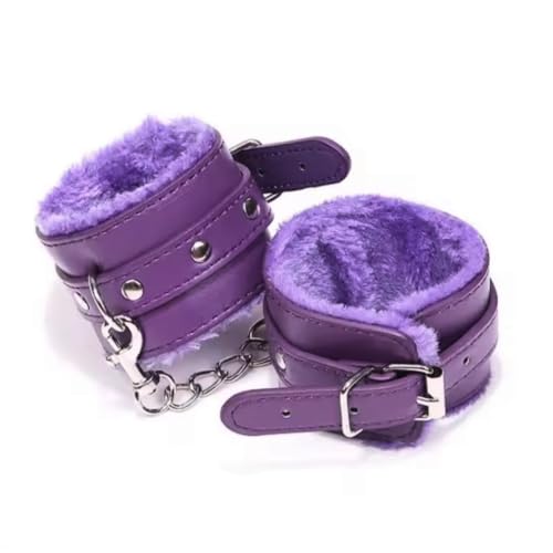 Algema Bracelete em Couro Macio com Pelúcia Aveludada Roxo e Corrente Cromada 5,5cm x 9cm