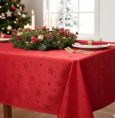 KAMACA Lotus Effekt Tischdecke Magic Stars mit Sternen Motiv - Fleckschutz Flüssigkeiten perlen einfach ab farb- & formstabil stilvoller Glanz für Advent & Weihnachten (Tischdecke 130x160 cm, Rot)