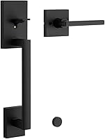 Kwikset San Clemente Matte Black Entry Handleset with Reversible Interior Lever - Non-Locking Front Door Handle, Microban Protection, Easy DIY Install