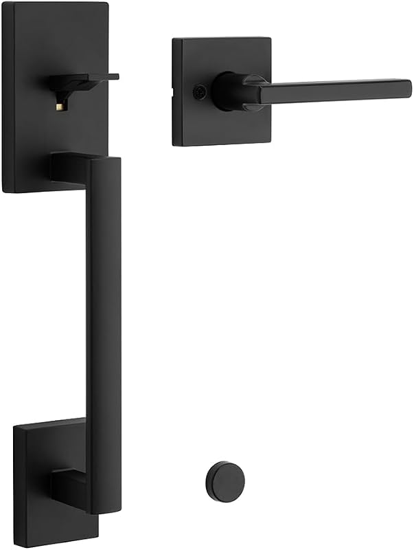 Manija de puerta delantera San Clemente sin cerradura, manija de entrada exterior con palanca interior reversible, sin bloqueo, negro mate, cerrojo no incluido, con protección Microban