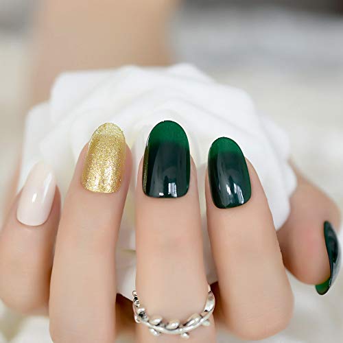 EchiQ Kunstnägel, grünschwarz, dunkelgrün, goldfarben, glitzernd, für den Sommer, für Nägel, DIY Nagelkunst… – Bild 4