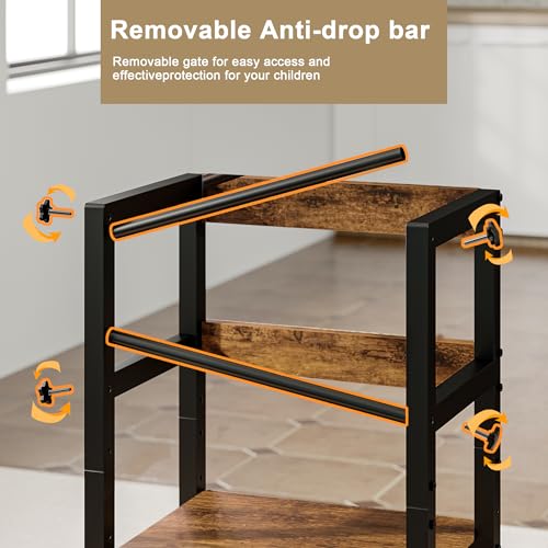 Image of INNOD Kitchen Step Stool for Toddlers, Height Adjustable Toddler Tower with Safety Rail, Steel and Wood Toddler Kitchen Stool Helper Kids, Stool for Kids, Learning Tower, Kids' Desk Brown